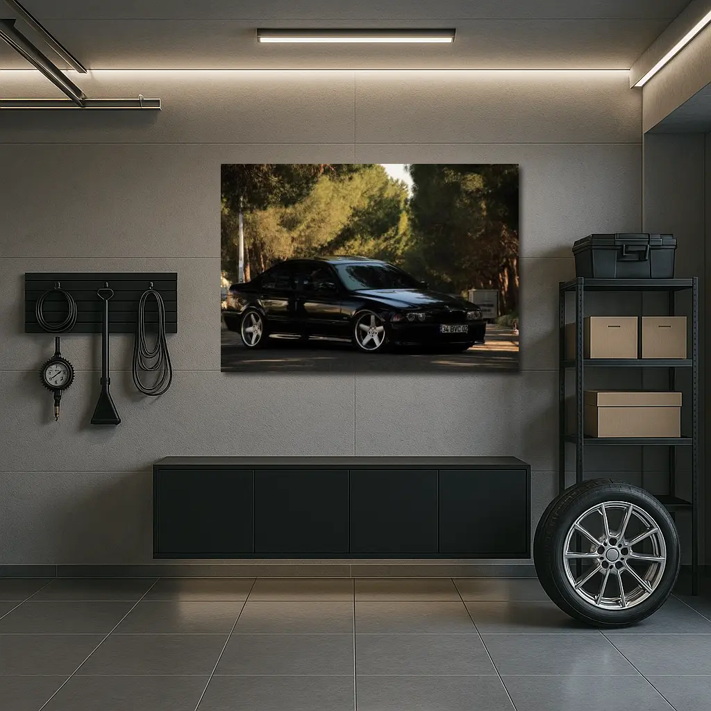 BMW M5 E39 Black Sedan Tree Background – Wall Art