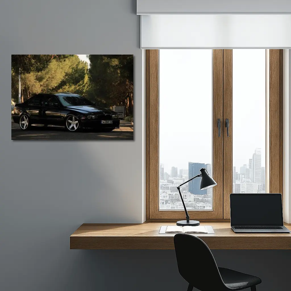 BMW M5 E39 Black Sedan Tree Background – Wall Art