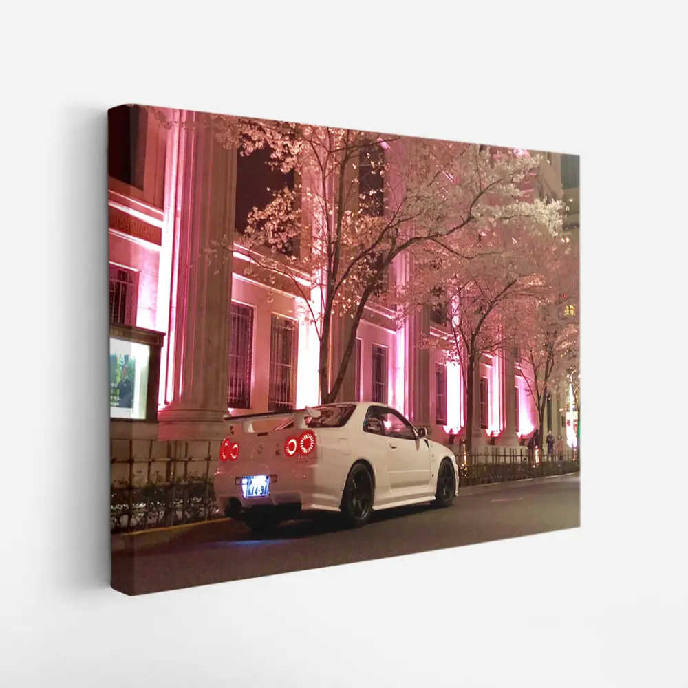 Nissan Skyline GT-R Cherry Blossom Night Street – Wall Art