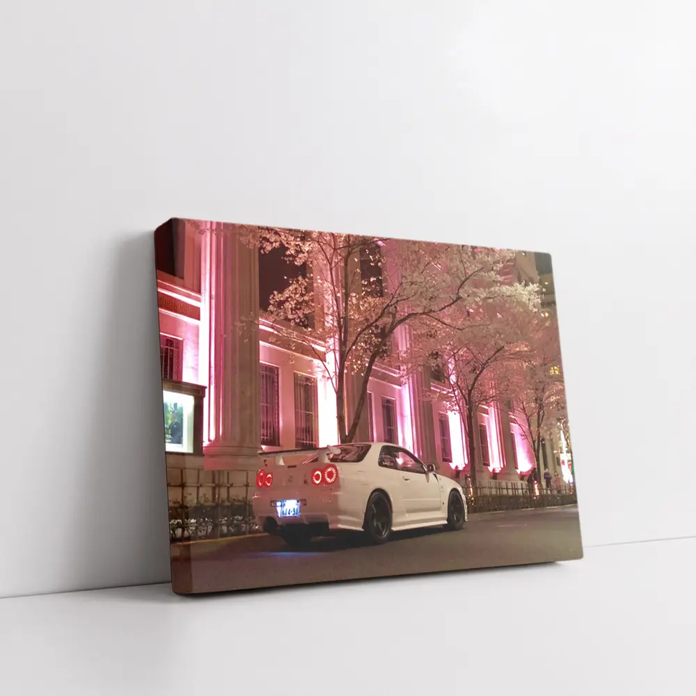 Nissan Skyline GT-R Cherry Blossom Night Street – Wall Art