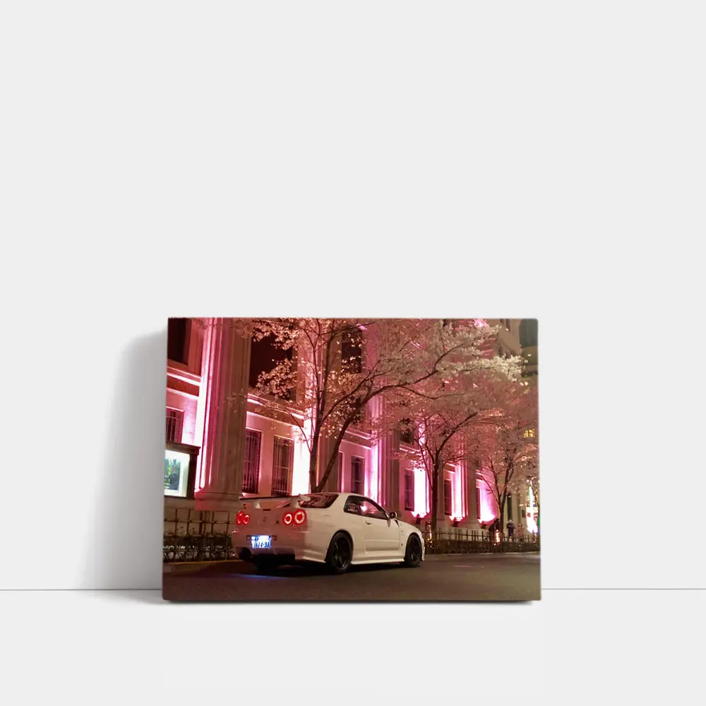 Nissan Skyline GT-R Cherry Blossom Night Street – Wall Art