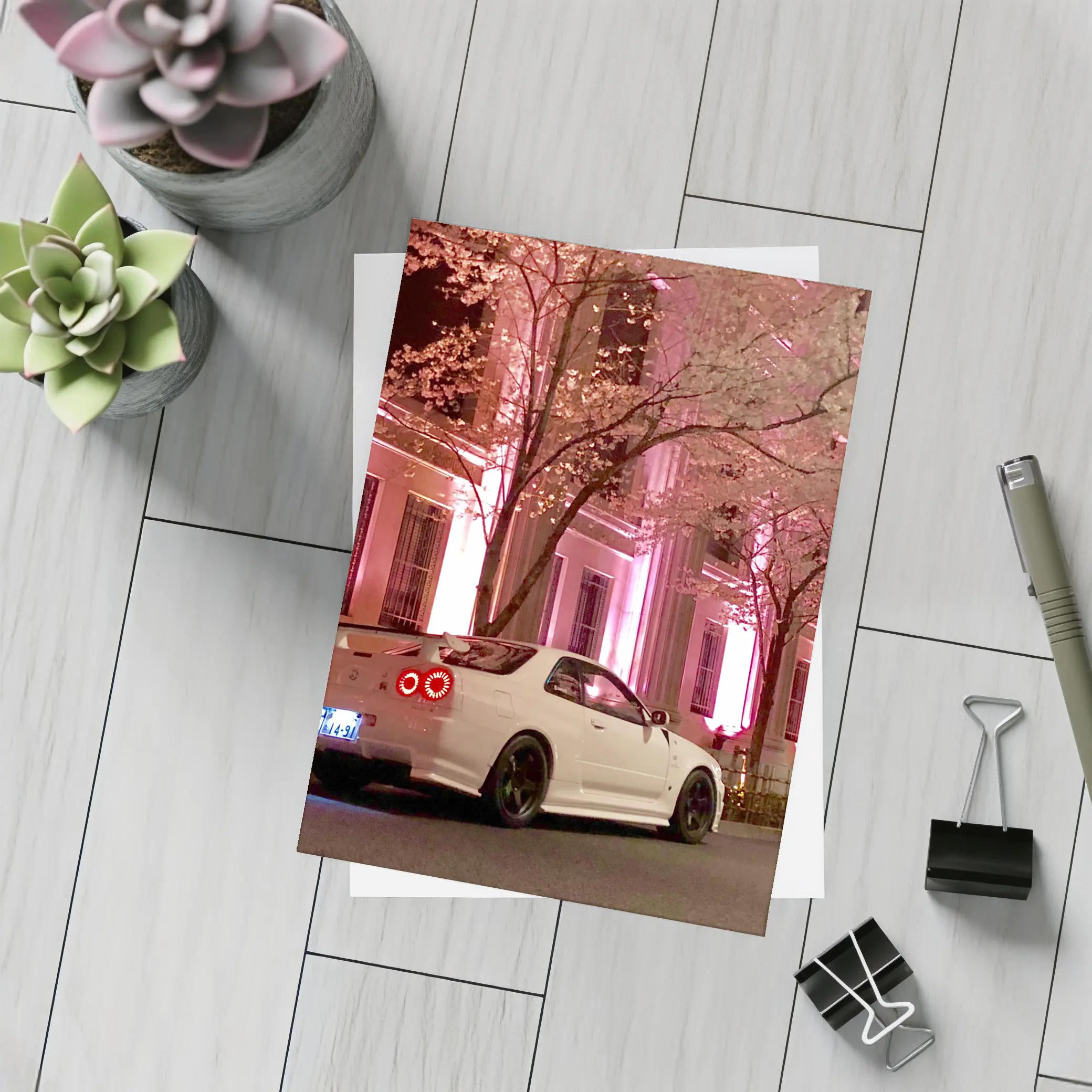 Nissan Skyline GT-R Cherry Blossom Night Street – Postcards