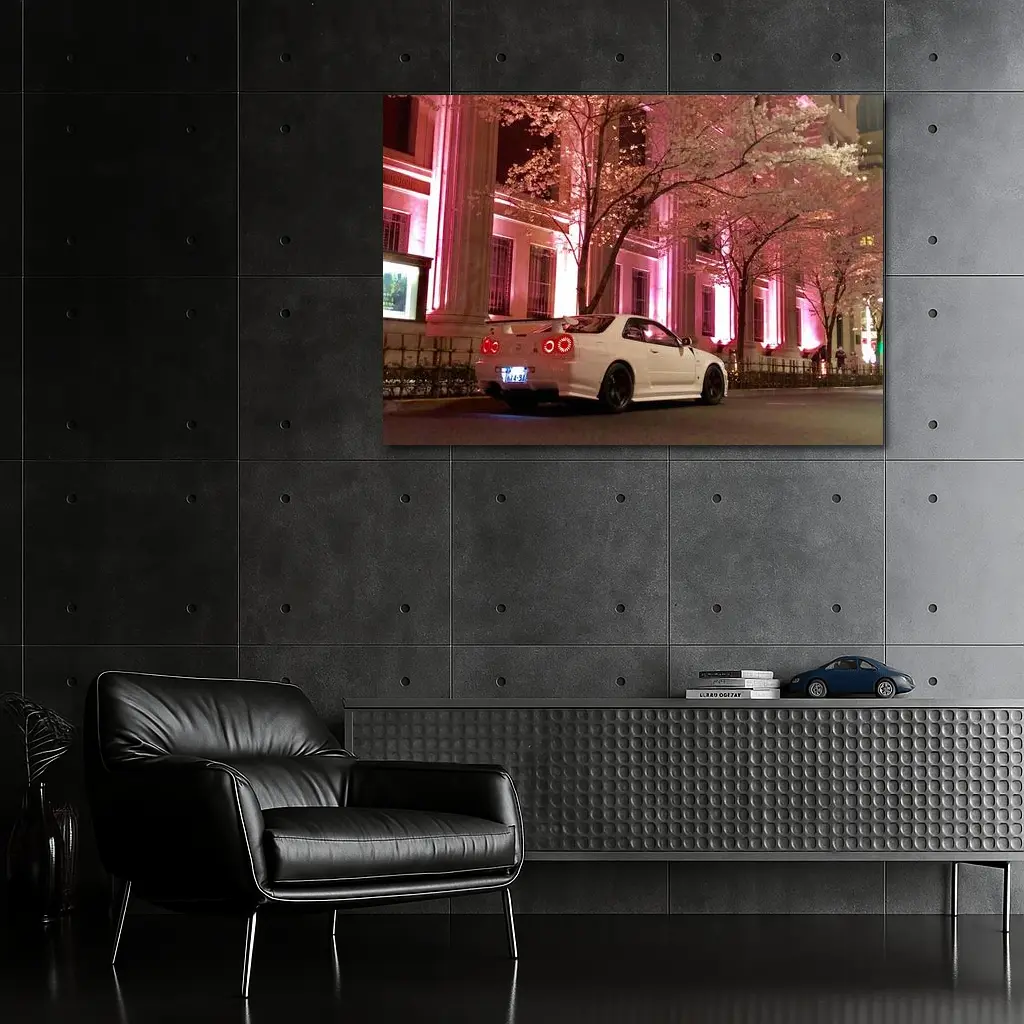 Nissan Skyline GT-R Cherry Blossom Night Street – Wall Art