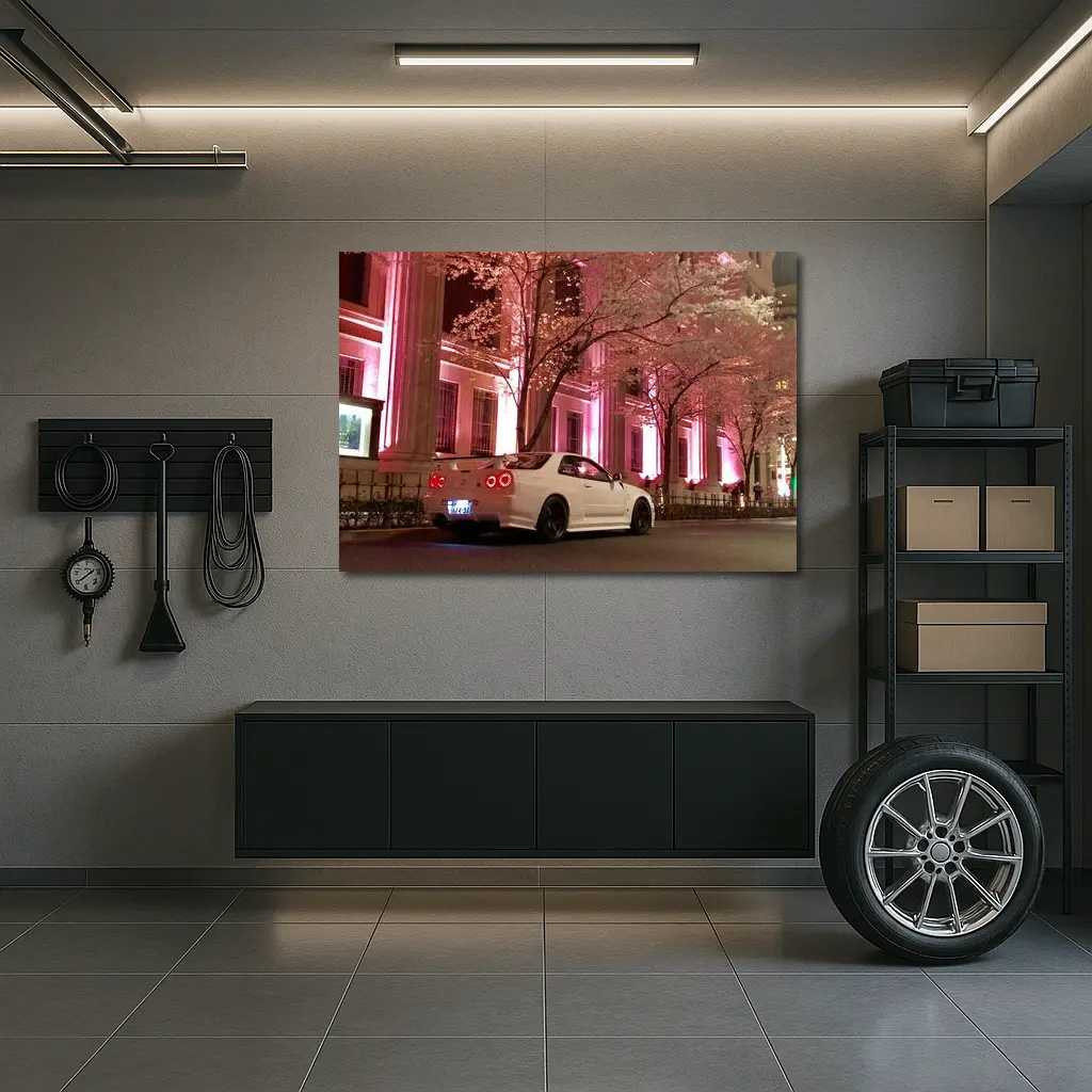 Nissan Skyline GT-R Cherry Blossom Night Street – Wall Art