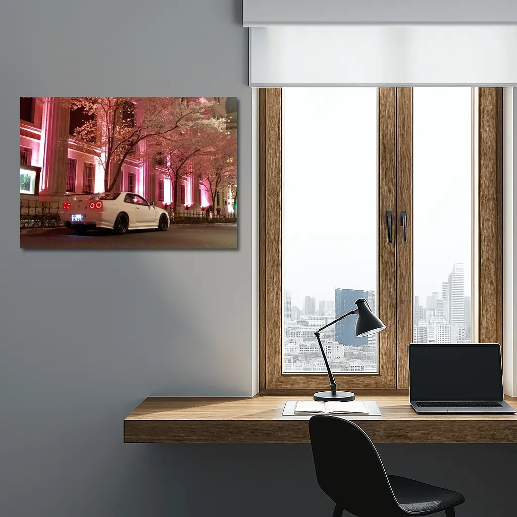 Nissan Skyline GT-R Cherry Blossom Night Street – Wall Art