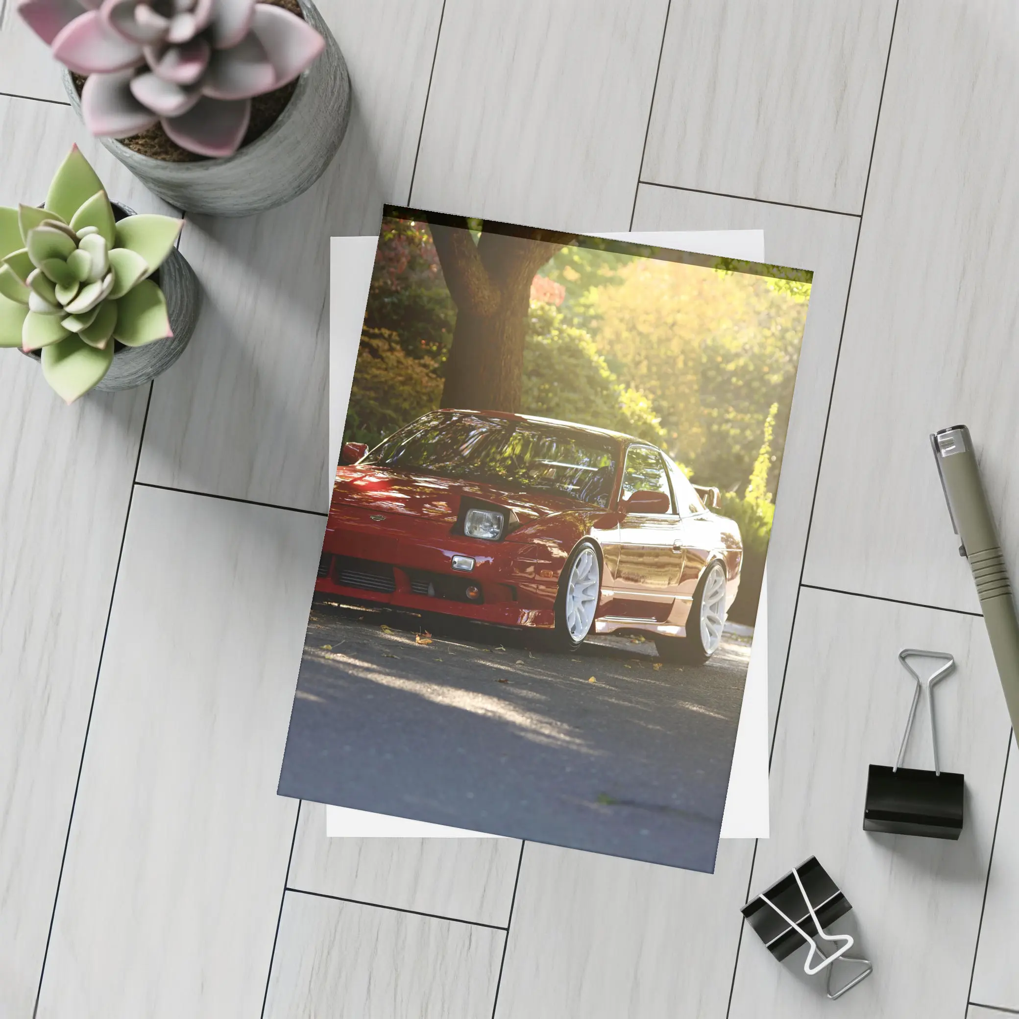 Nissan 240SX Red Stance Street Scene – Postcards