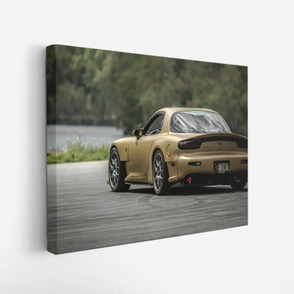 Mazda RX-7 Gold Sports Car Rear View – Wall Art