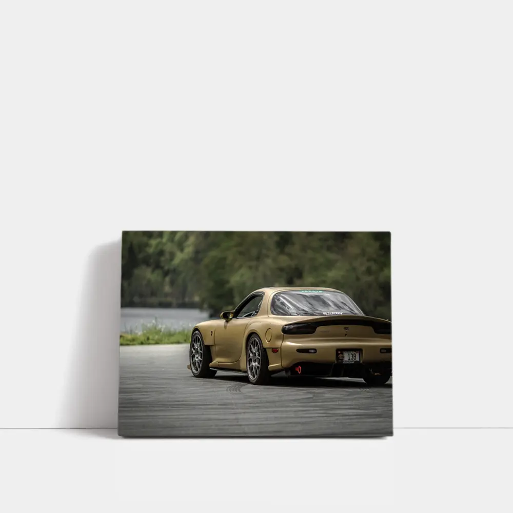 Mazda RX-7 Gold Sports Car Rear View – Wall Art