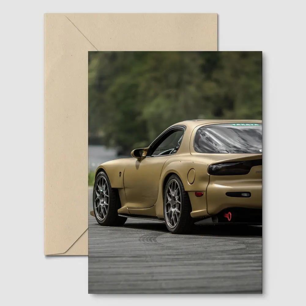 Mazda RX7 Gold Sports Car Rear View – Postcards