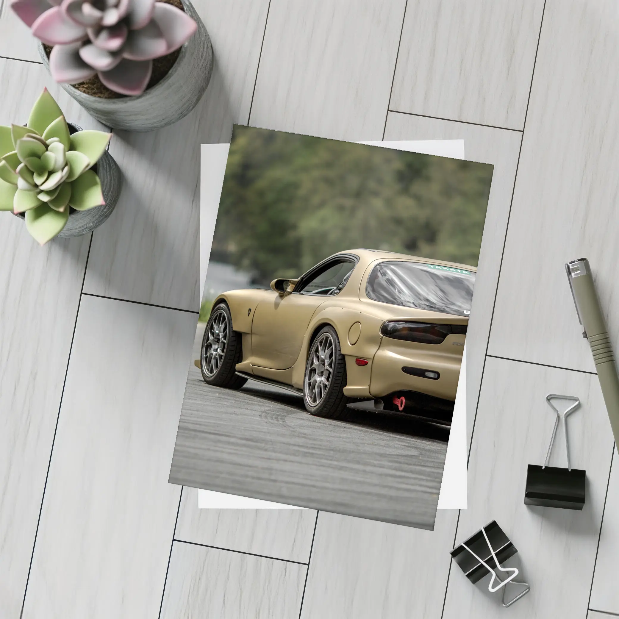 Mazda RX7 Gold Sports Car Rear View – Postcards