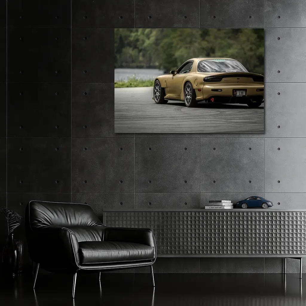 Mazda RX-7 Gold Sports Car Rear View – Wall Art