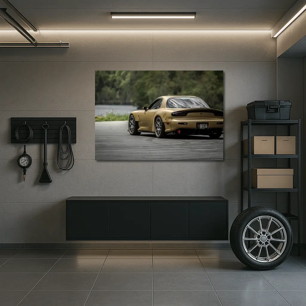 Mazda RX-7 Gold Sports Car Rear View – Wall Art