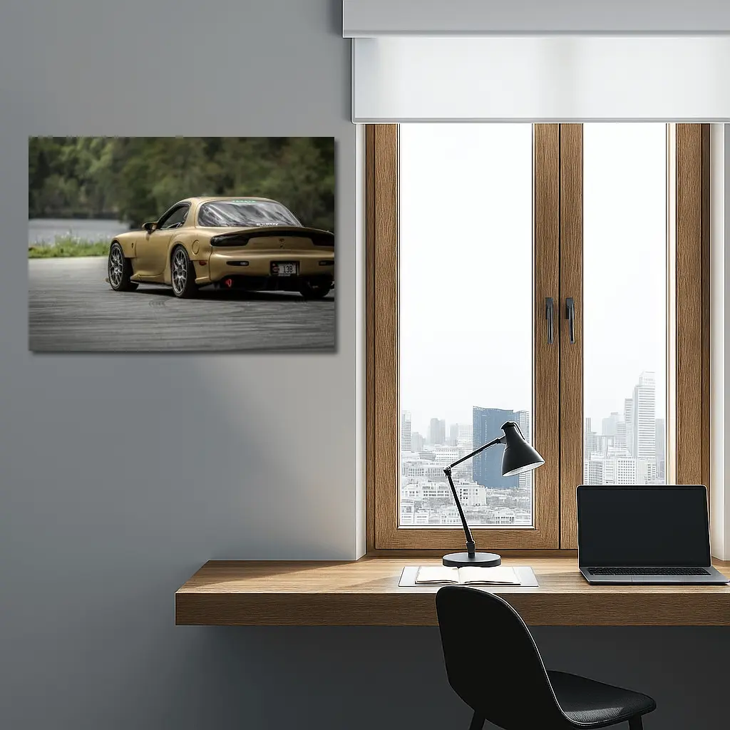 Mazda RX-7 Gold Sports Car Rear View – Wall Art