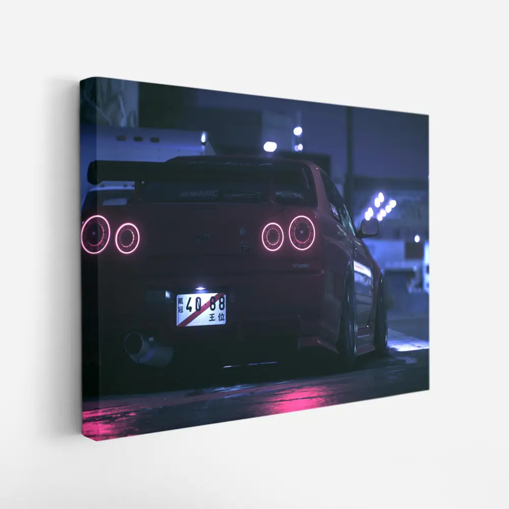 Nissan Skyline GT-R R34 Neon Night Street – Wall Art