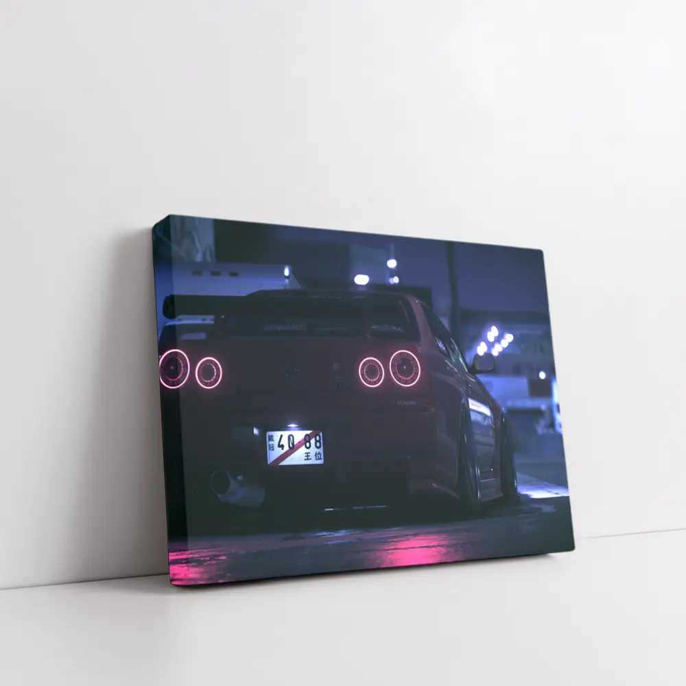 Nissan Skyline GT-R R34 Neon Night Street – Wall Art