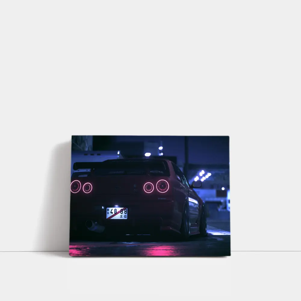 Nissan Skyline GT-R R34 Neon Night Street – Wall Art