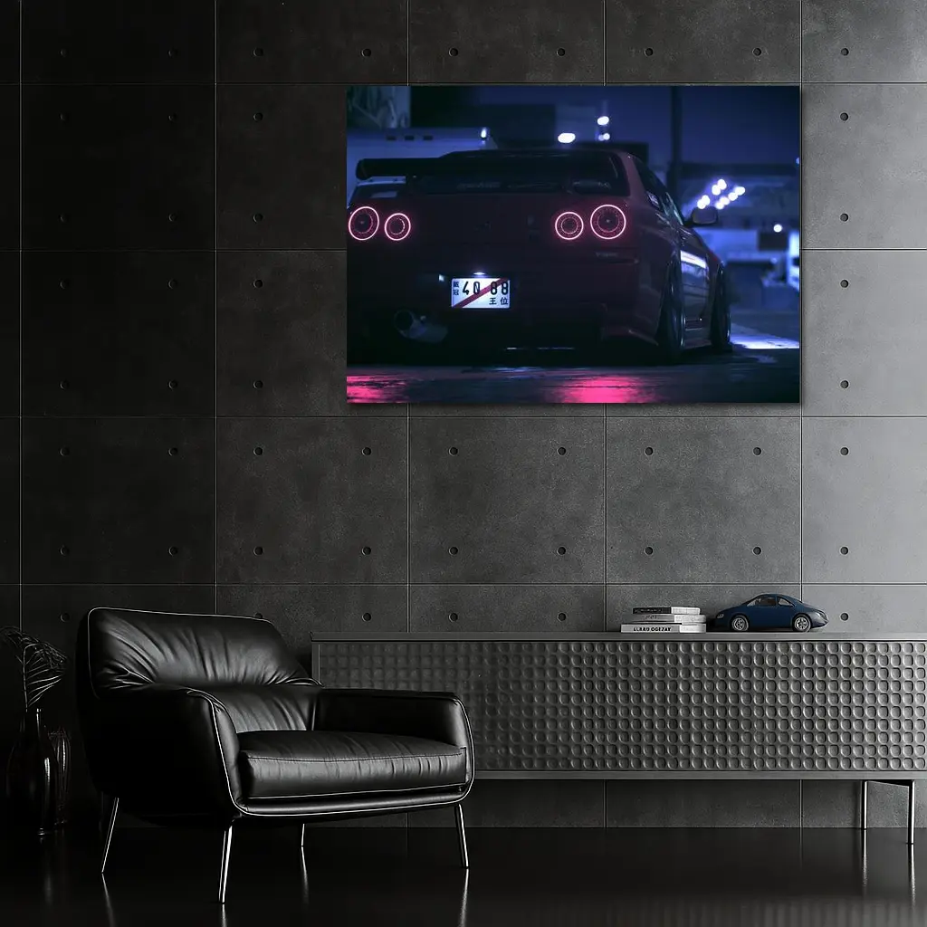 Nissan Skyline GT-R R34 Neon Night Street – Wall Art