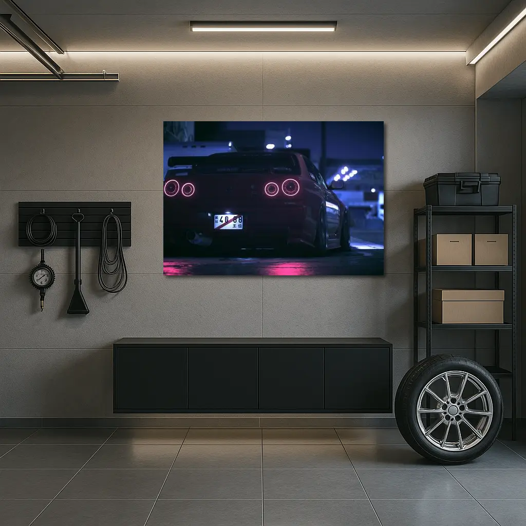 Nissan Skyline GT-R R34 Neon Night Street – Wall Art