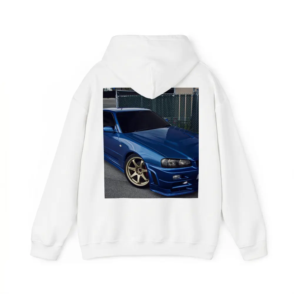 Nissan Skyline GT R R34 Blue Parking Lot – Hoodies