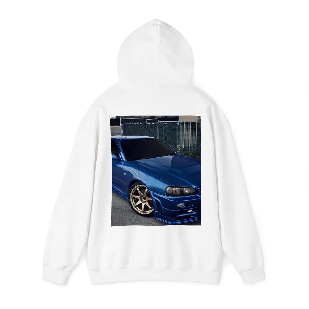 Nissan Skyline GT R R34 Blue Parking Lot – Hoodies