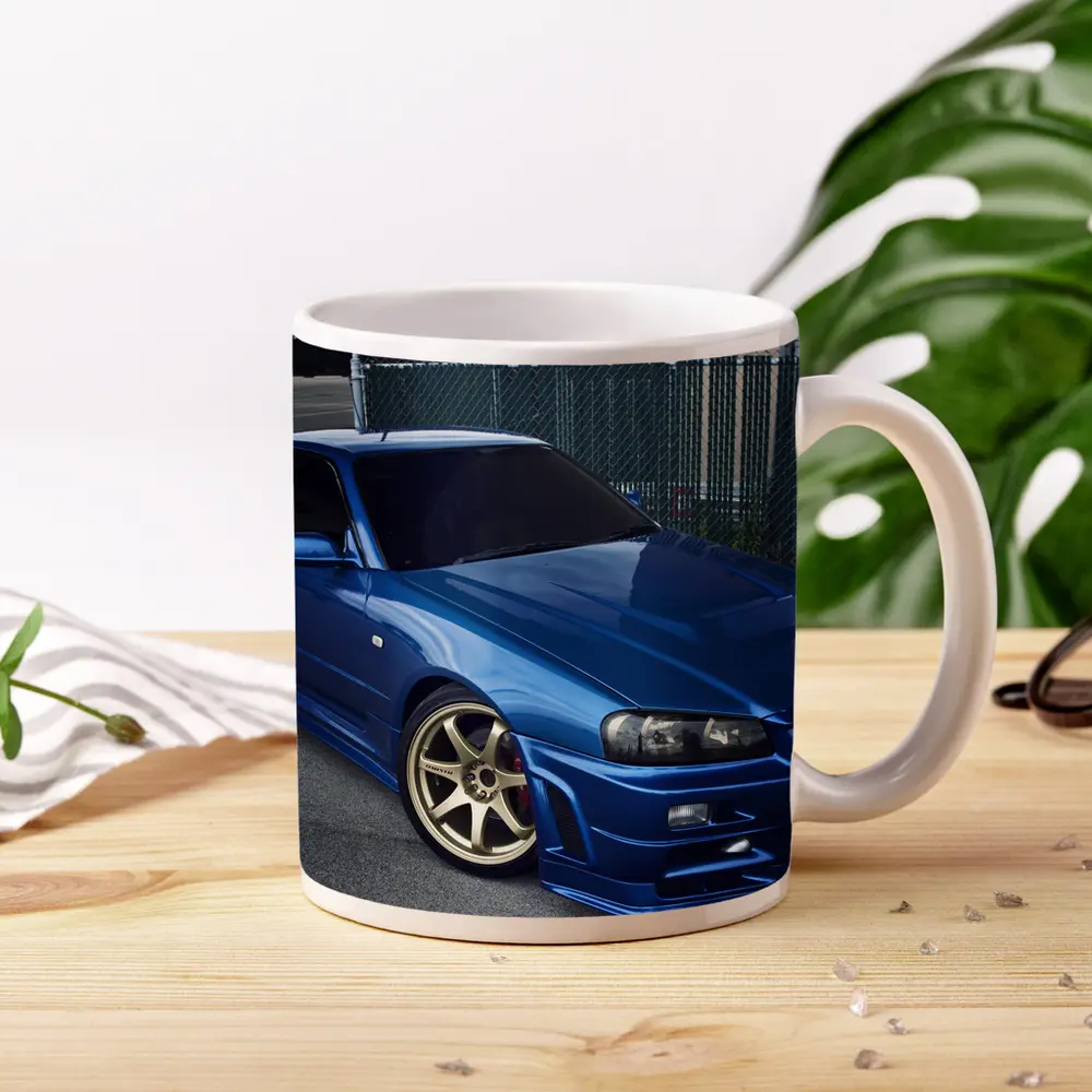 Nissan Skyline GT R R34 Blue Parking Lot – Mugs