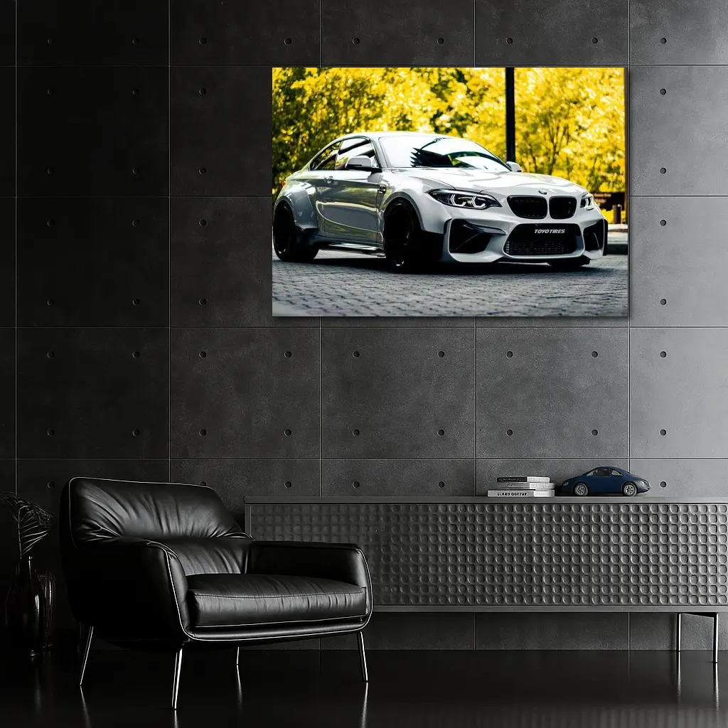 BMW M2 White Coupe Autumn Street – Wall Art