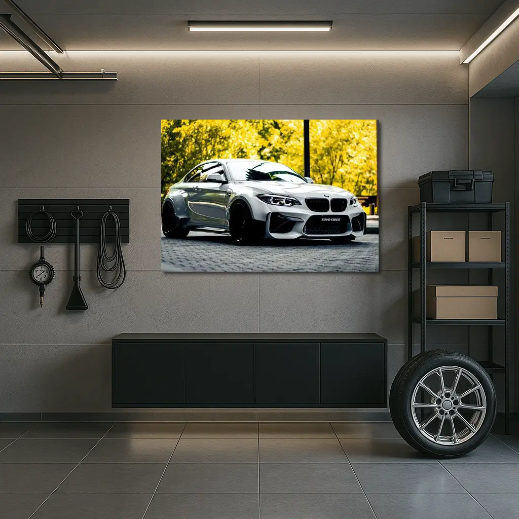 BMW M2 White Coupe Autumn Street – Wall Art