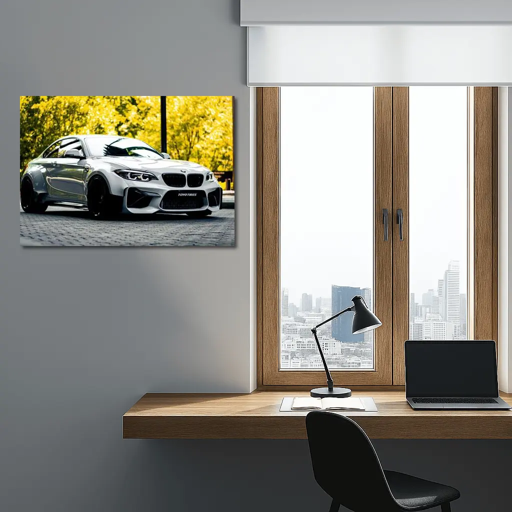 BMW M2 White Coupe Autumn Street – Wall Art