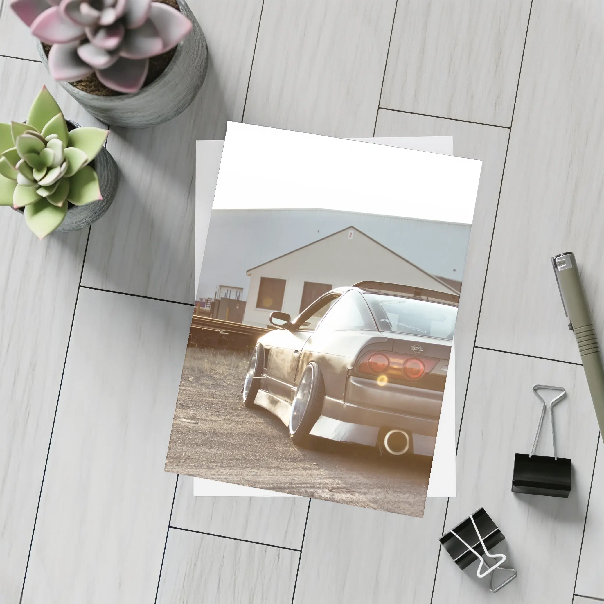 Nissan 240SX Stance Industrial Yard Sunset – Postcards