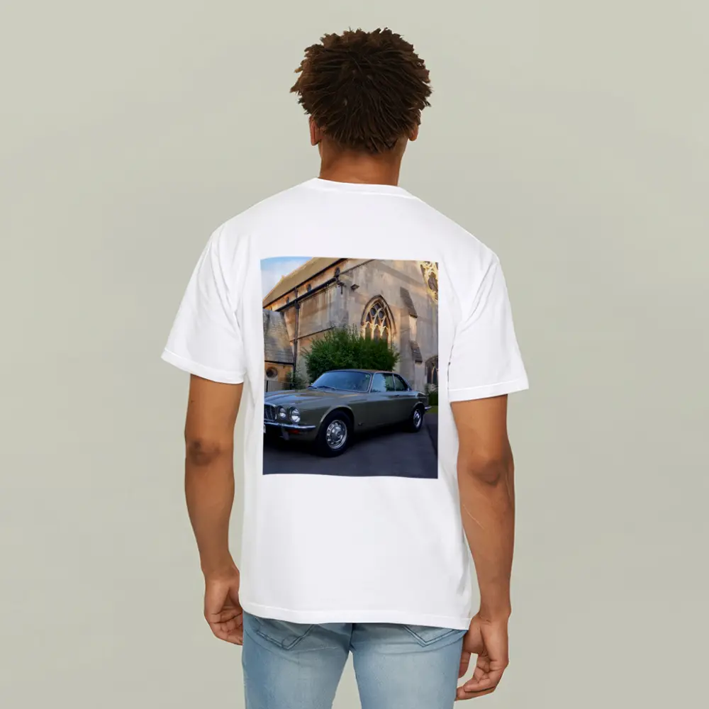 Classic Jaguar XJC Olive Green Church Background – T-Shirts
