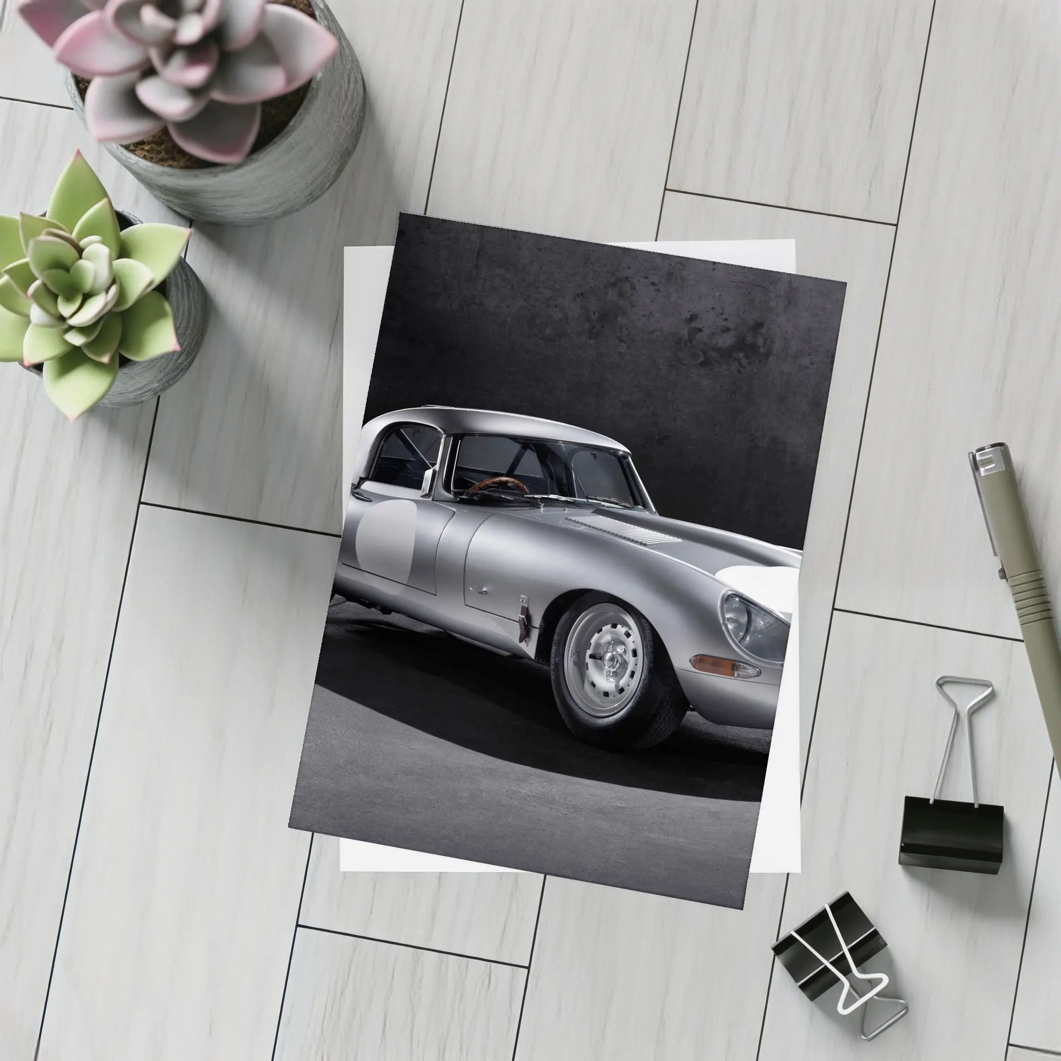 Jaguar Lightweight E-Type Silver Studio Shot – Postcards