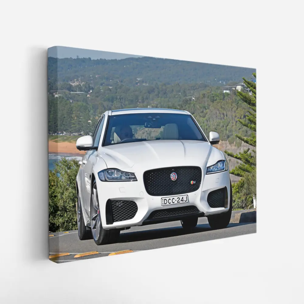 Jaguar XF White Sedan Coastal Road Drive – Wall Art
