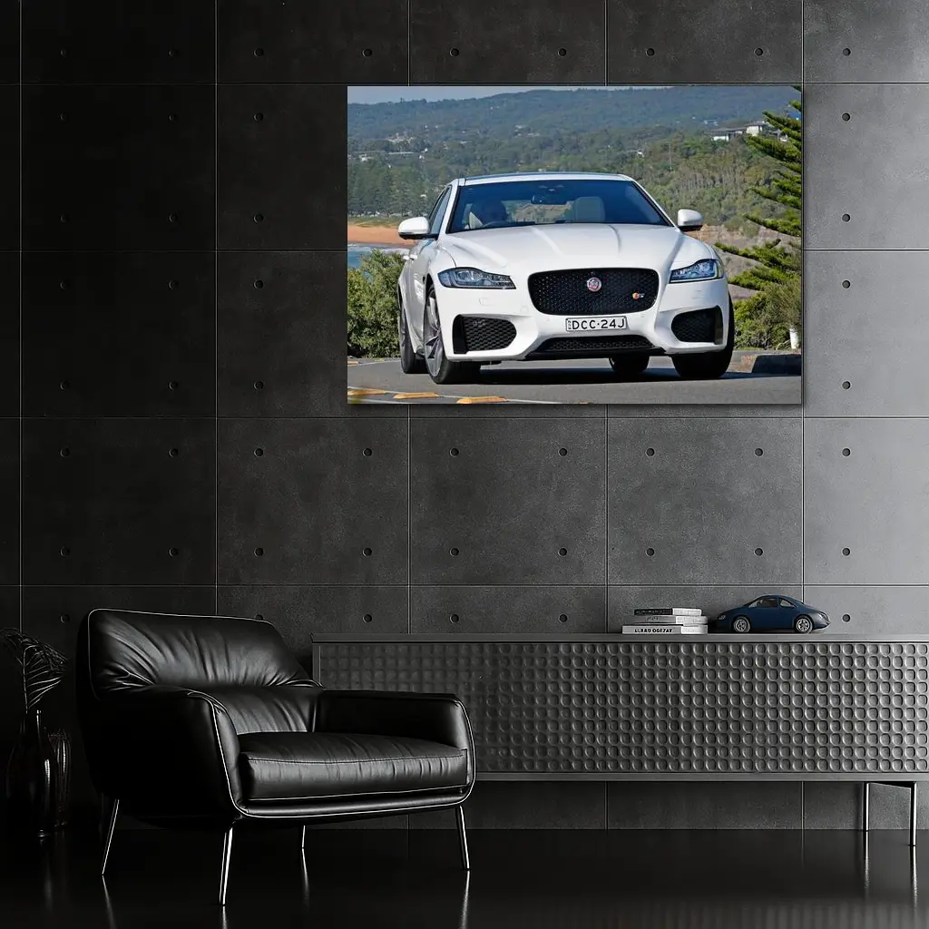 Jaguar XF White Sedan Coastal Road Drive – Wall Art