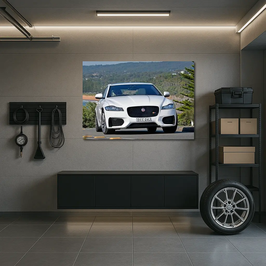 Jaguar XF White Sedan Coastal Road Drive – Wall Art