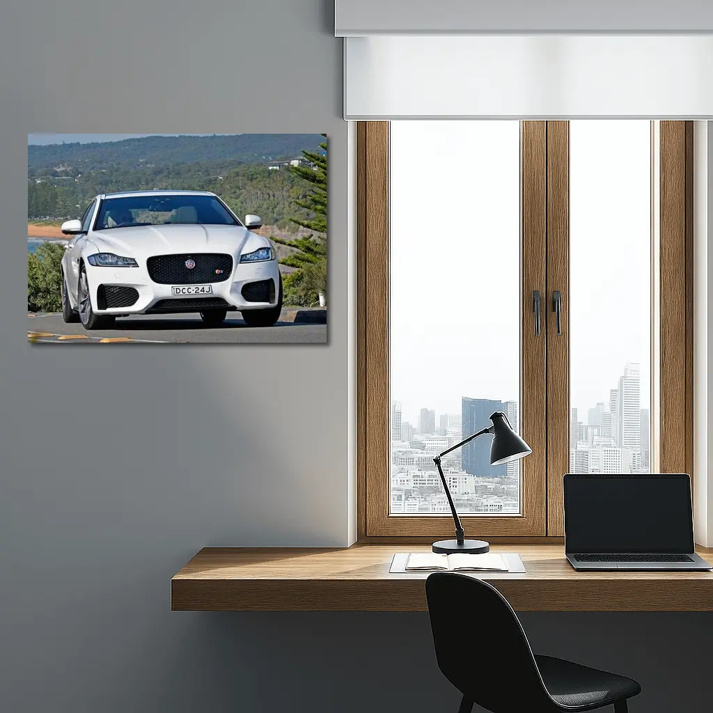 Jaguar XF White Sedan Coastal Road Drive – Wall Art
