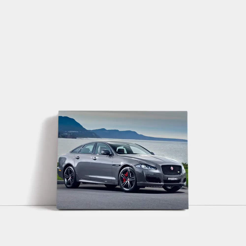 Jaguar XJ Gray Sedan Coastal Mountains Background – Wall Art