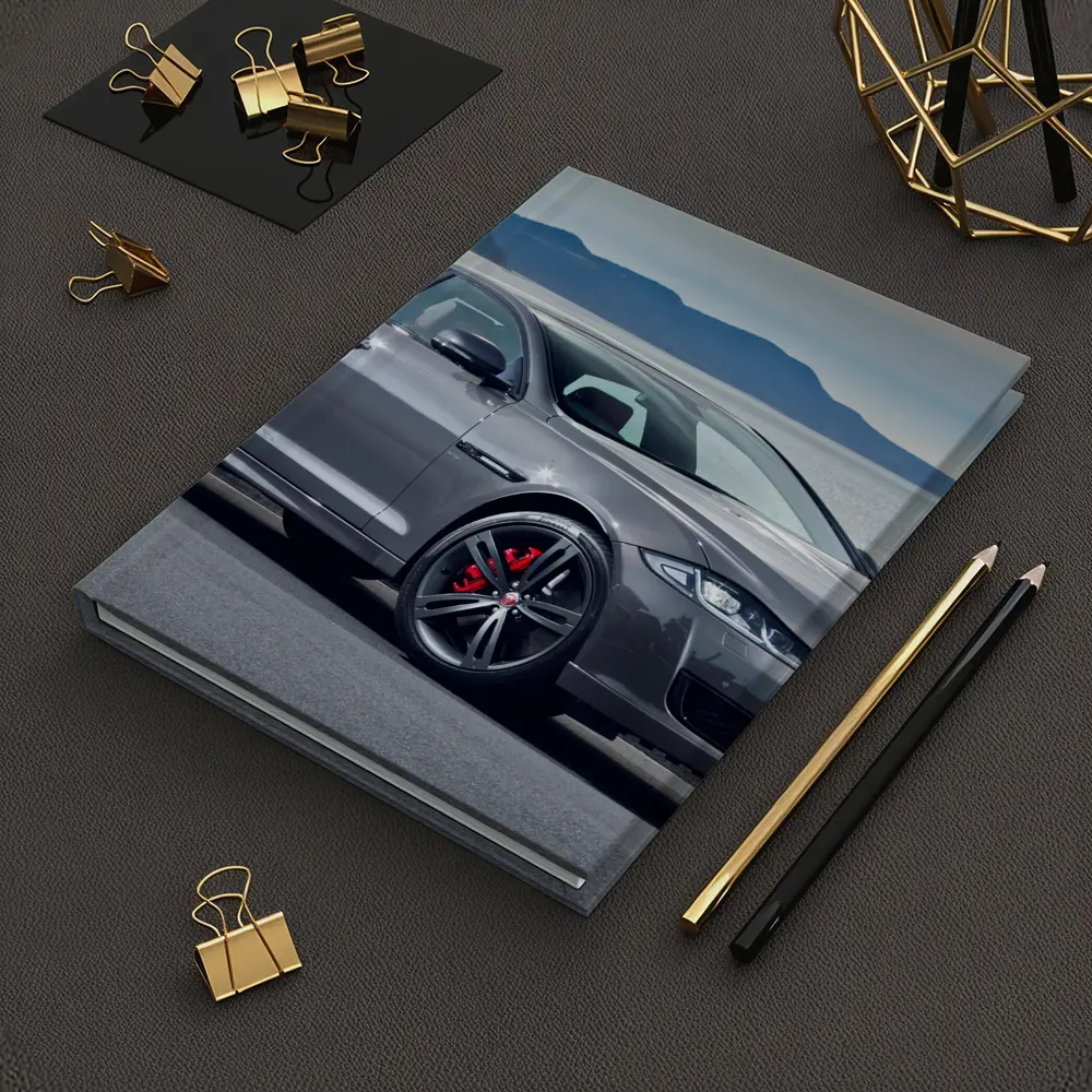 Jaguar XJ Gray Sedan Coastal Mountains Background – Notebooks
