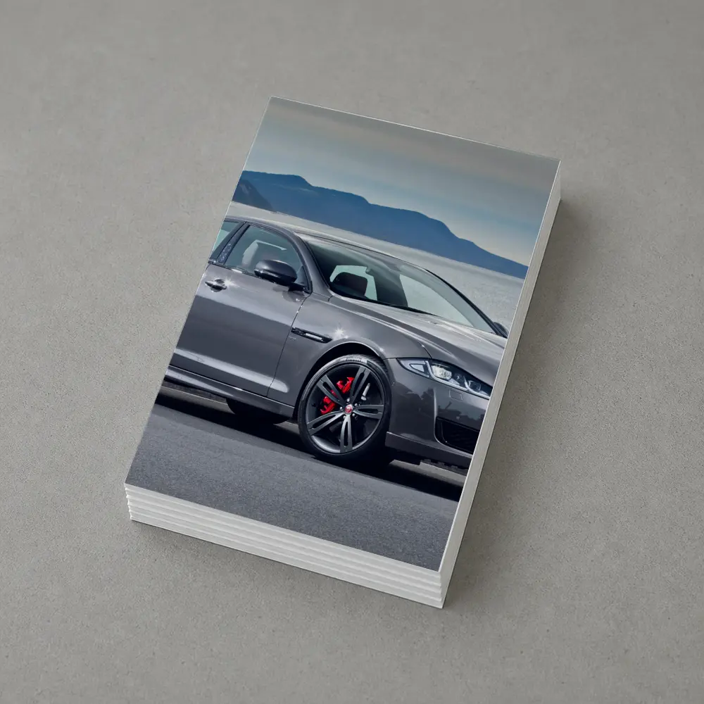 Jaguar XJ Gray Sedan Coastal Mountains Background – Postcards