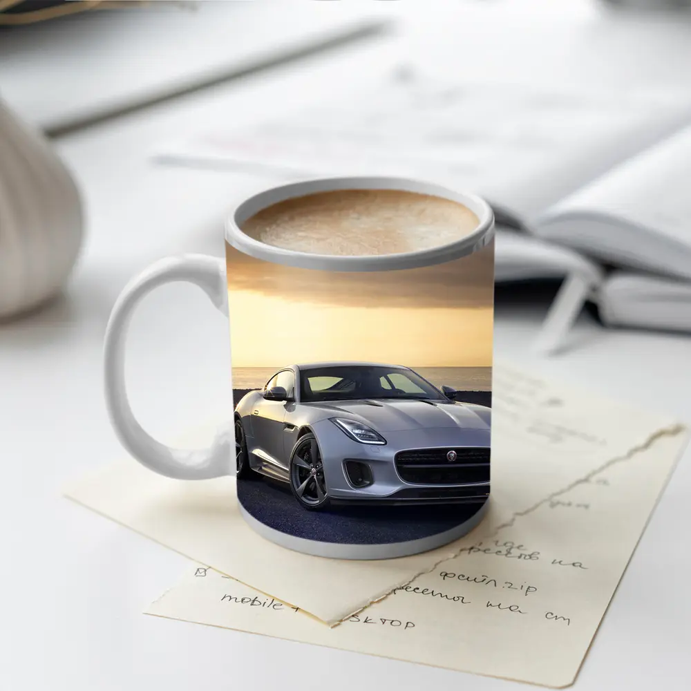 Jaguar F-Type Silver Coupe Coastal Sunset – Mugs