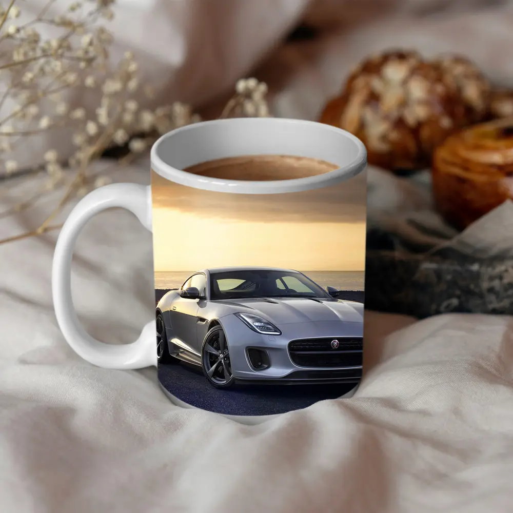 Jaguar F-Type Silver Coupe Coastal Sunset – Mugs