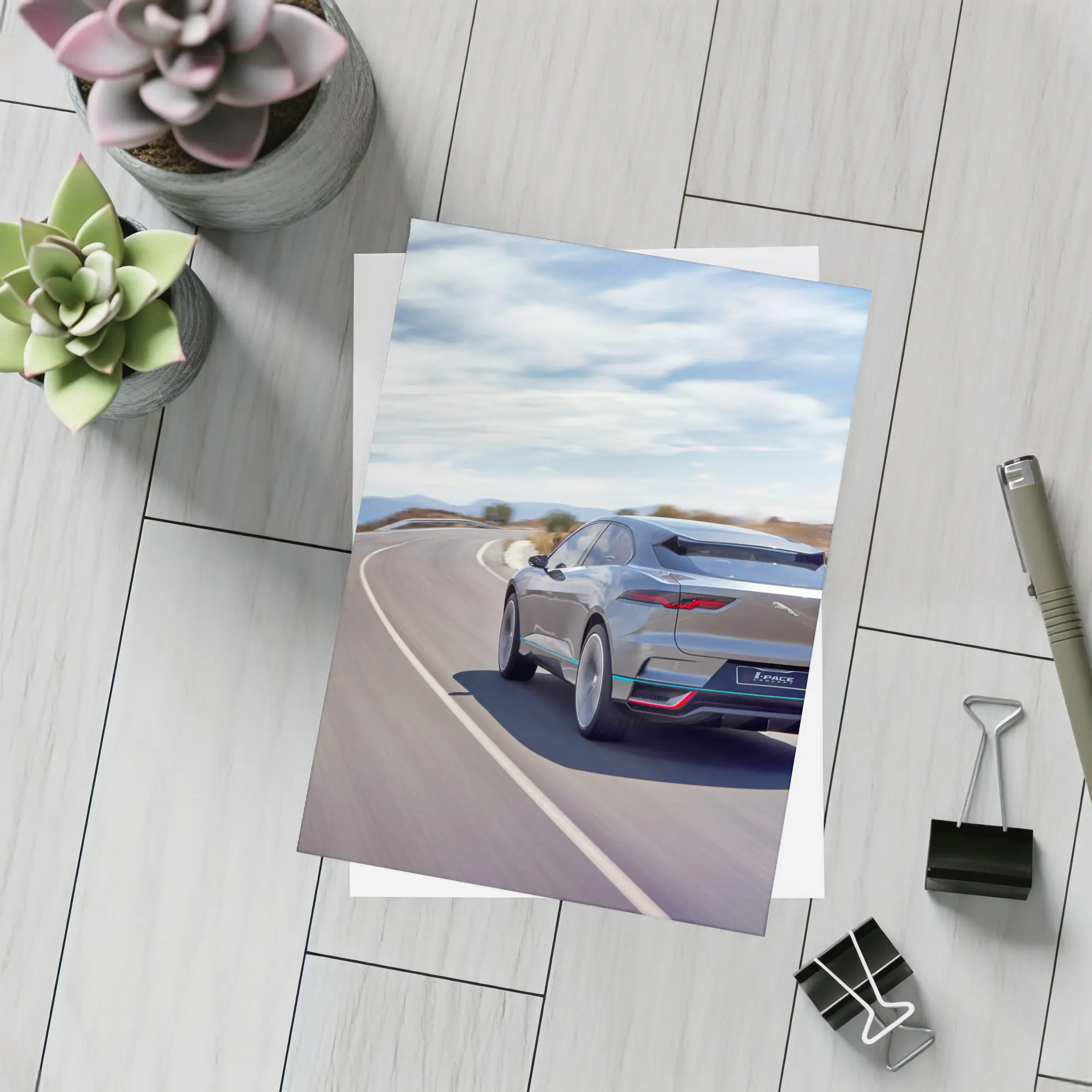 Jaguar I-Pace Electric SUV On Highway – Postcards