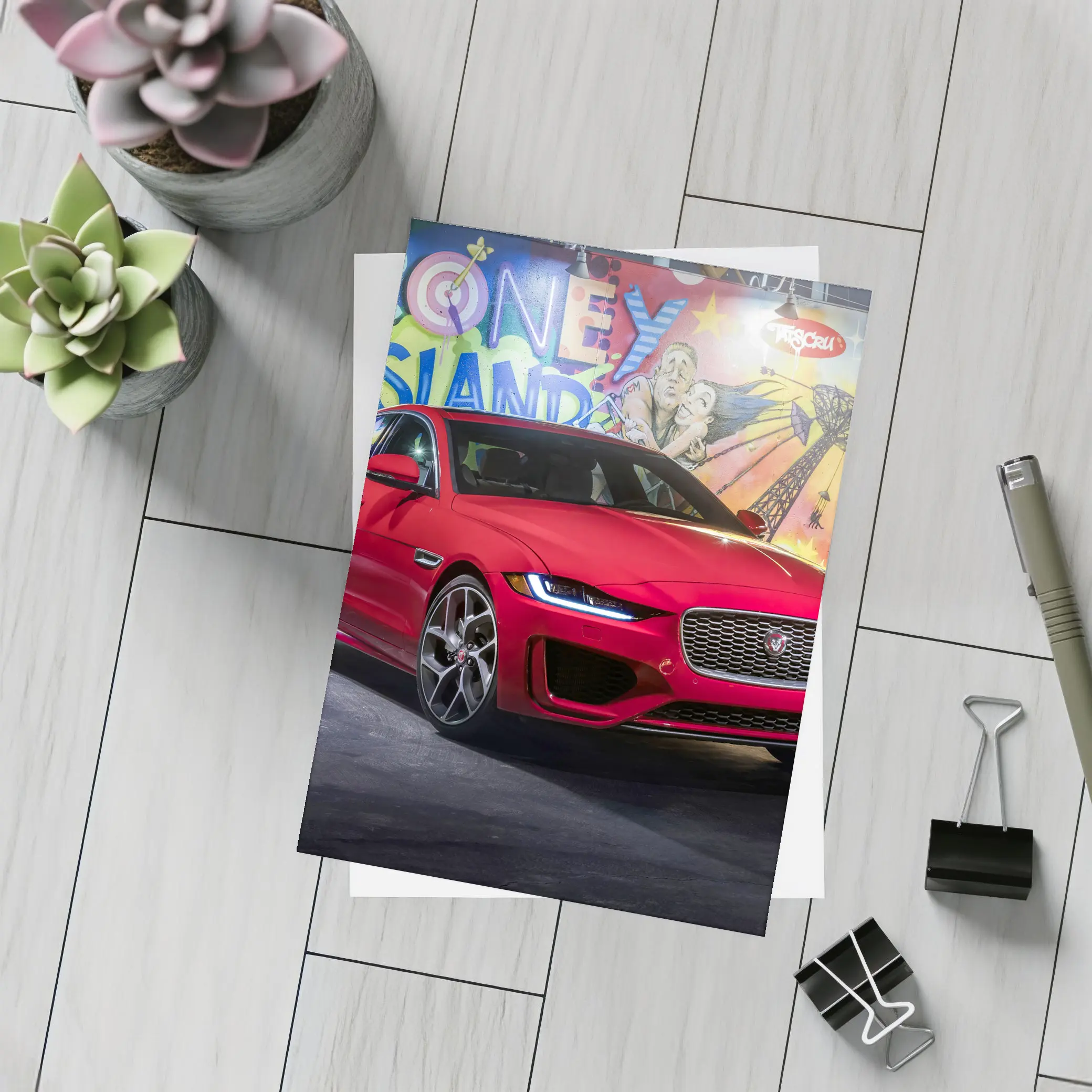 Jaguar XE Red Sedan Coney Island Mural – Postcards