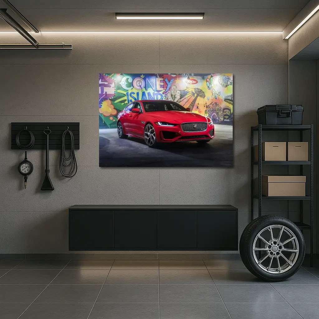 Jaguar XE Red Sedan Coney Island Mural – Wall Art