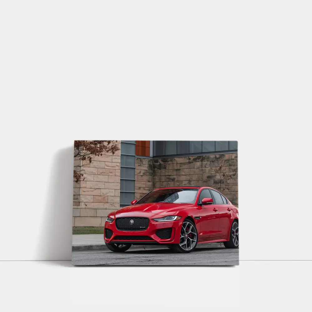 Jaguar XE Red Sedan Urban Building Background – Wall Art