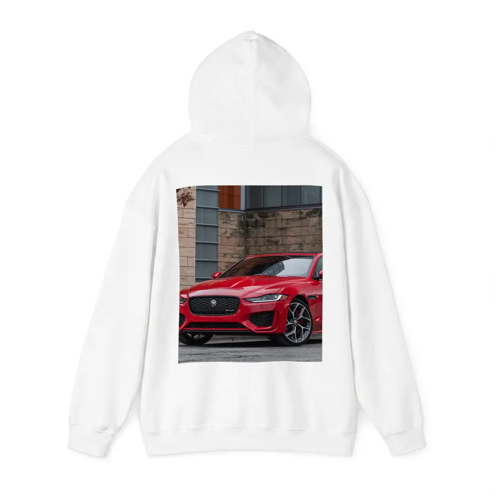 Jaguar XE Red Sedan Urban Building Background – Hoodies
