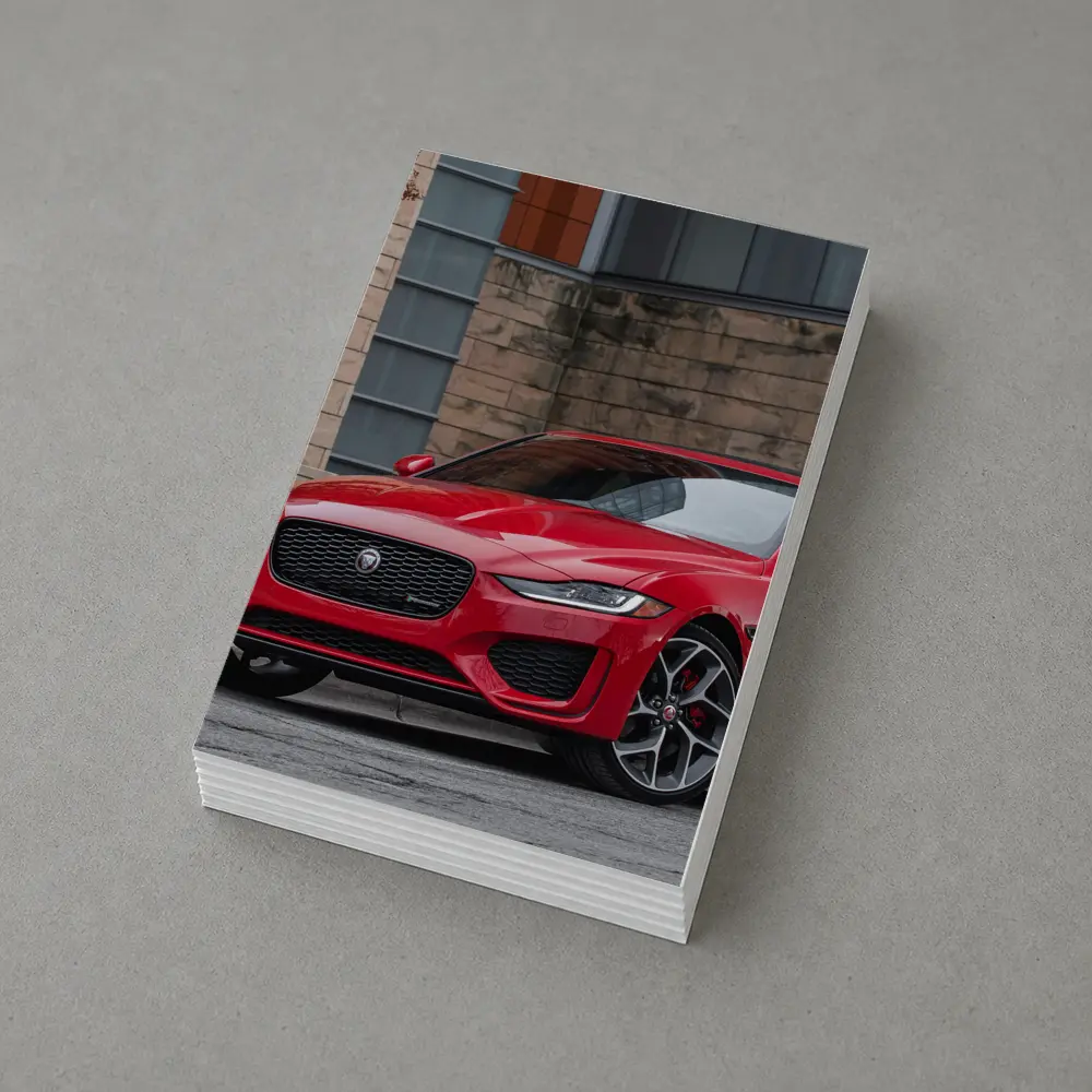 Jaguar XE Red Sedan Urban Building Background – Postcards