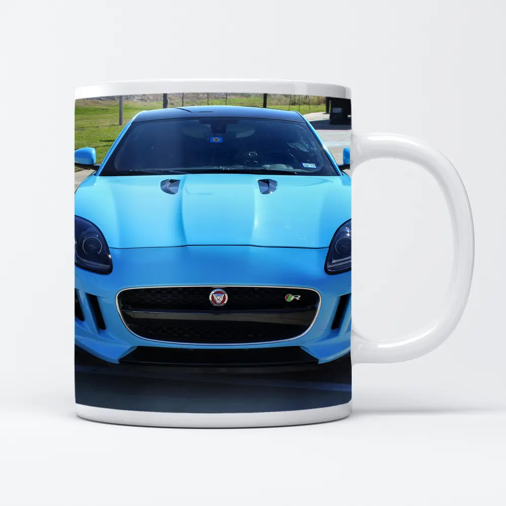 Jaguar F-Type R Baby Blue Front View – Mugs