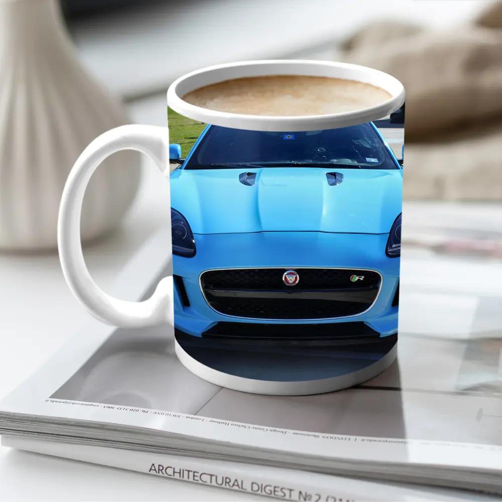 Jaguar F-Type R Baby Blue Front View – Mugs