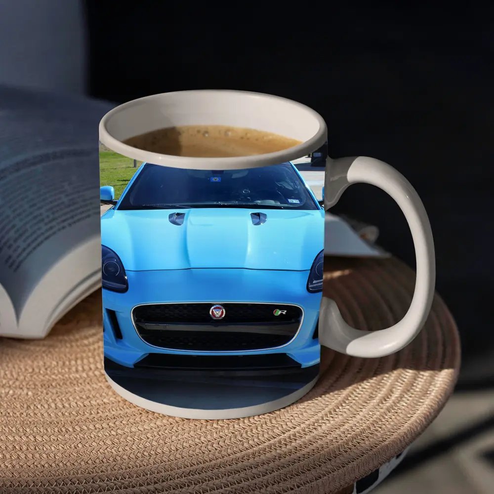 Jaguar F-Type R Baby Blue Front View – Mugs
