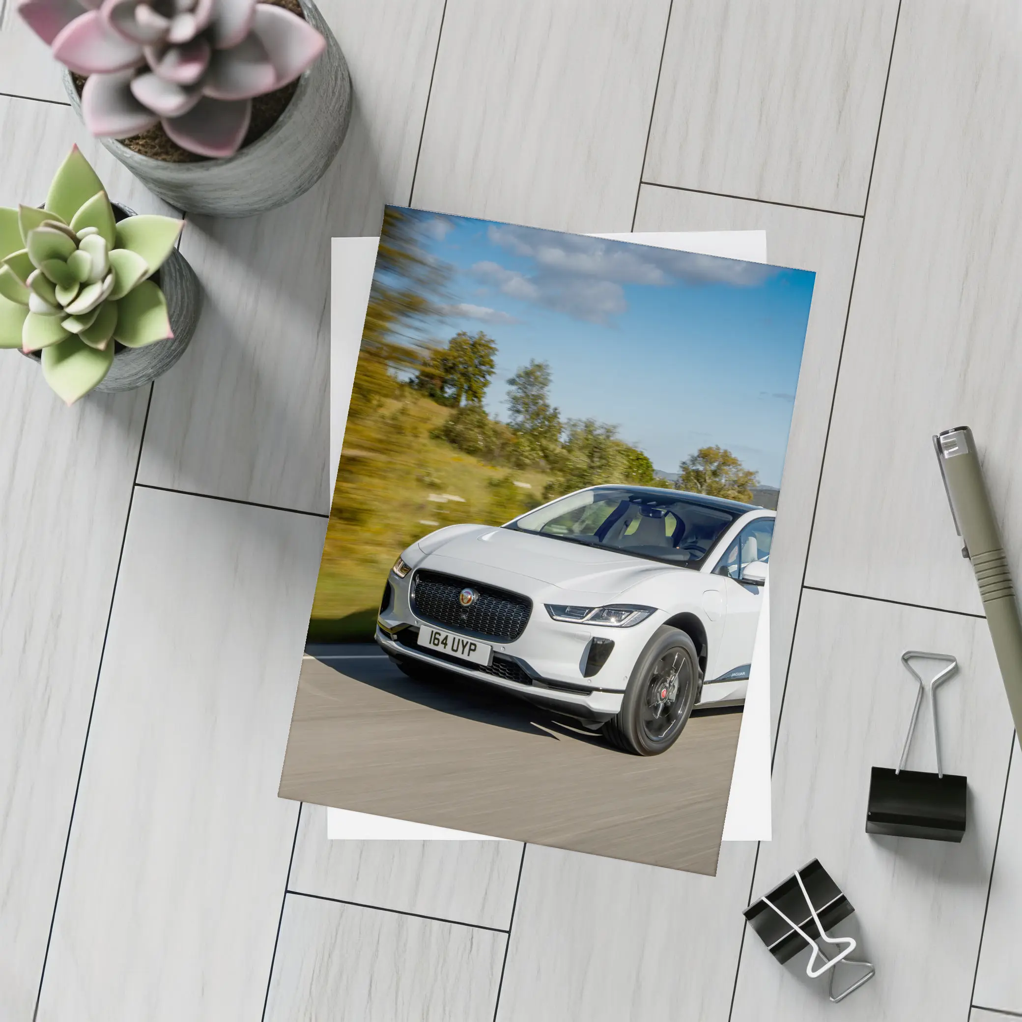 Jaguar I-Pace White Electric SUV Road – Postcards